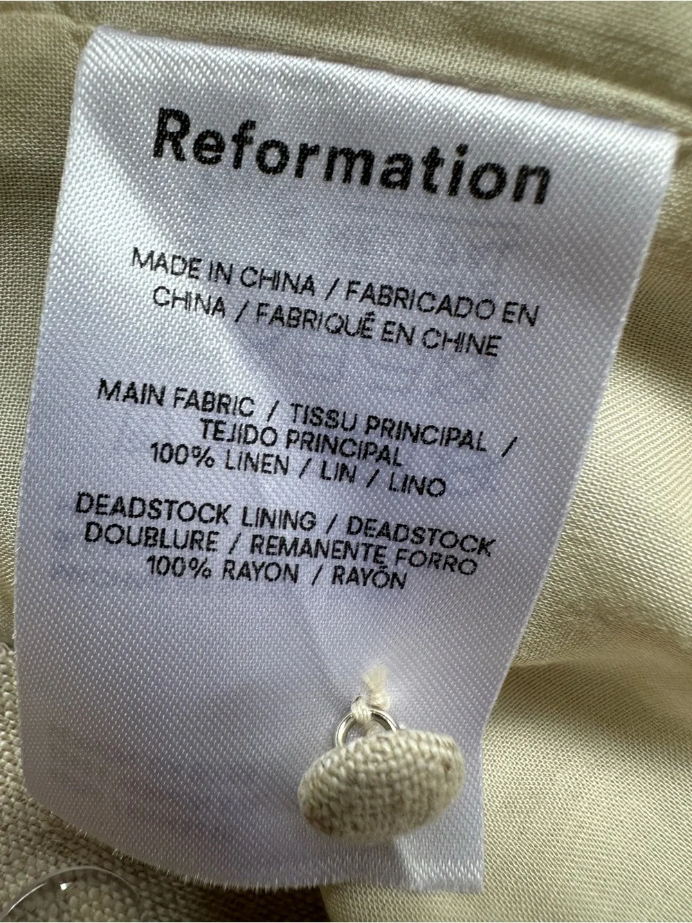 Reformation Oliva Linen Two Piece Set NWOT Oatmeal Size 0